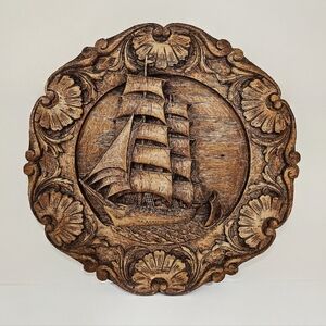 Vintage Hand Carved Ship from France Handgemalt Decor